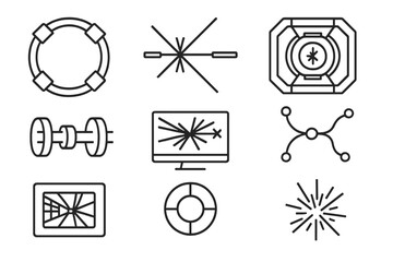 Poster - Geometric line art icons on gray metallic background