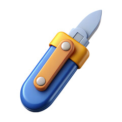 Poster - Stylized pocket knife high quality 3d isolated on white background featuring a blue handle and orange support