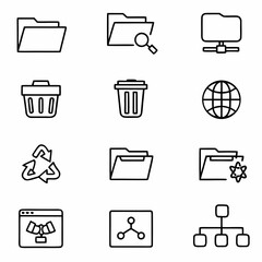 Poster - Collection of line art icons for file management and organization in digital interface design style