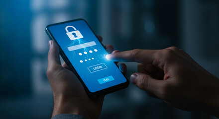 Smartphone showing a login screen with a lock icon, suggesting online security and privacy