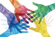 © Newaz - Diverse hands reaching together in unity and collaboration isolated on white background