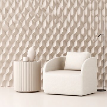 Minimalist interior with textured wall art
