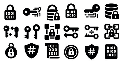 Fototapete - Various security icons including locks, keys, shields, and databases.