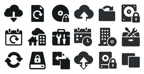 Fototapete - Icons representing data backup, security, cloud storage, and tools.