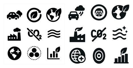 Fototapete - Set of environmental and industrial icons in black and white.