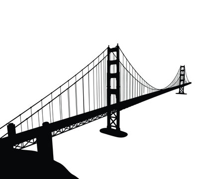Iconic Golden Gate Bridge Minimal Black Graphic Isolated on White