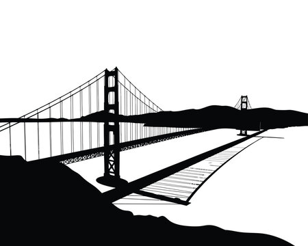 Golden Gate Bridge Silhouette in Bold Black from Low Angle View