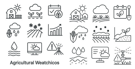 Poster - Set of farm-related icons including a tractor, a farmhouse, and a field. The icons are arranged in a grid