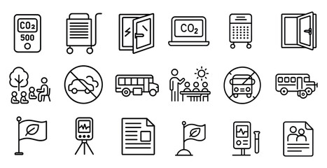 Poster - Set of icons for various modes of transportation, including cars, buses, and trains. The icons are all in black and white and are arranged in a grid