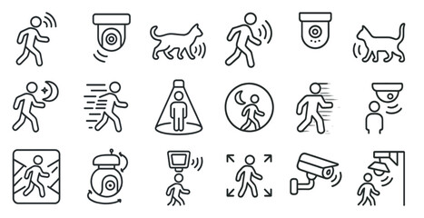 Poster - Series of icons depicting various security measures, including cameras, motion detectors, and security guards. The icons are arranged in a grid, with some overlapping and others standing alone