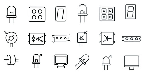 Poster - Collection of electronic components and devices are shown in a black and white style. The icons include a light bulb, a clock, a computer monitor, and a keyboard. Scene is one of technology