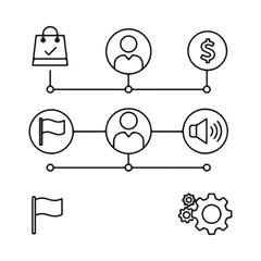 Poster - Illustrative Diagram Depicting Business Processes and Strategies Featuring Shopping Users Money Goals Achievement Voice and Technological Integration