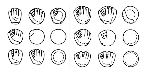 Poster - The image is a set of baseball gloves, with each glove having a different design. The gloves are arranged in a grid, with some gloves overlapping each other. Scene is playful and fun