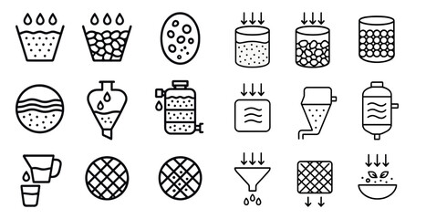 Poster - Series of black and white icons depicting various food preparation processes. The icons include a bowl, a cup, a spoon, a knife, a fork, a plate, a bowl, a cup, a spoon, a knife, a fork