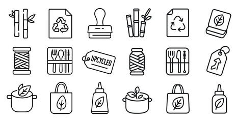 Poster - Set of icons for recycling and reusing items. The icons include a fork, knife, spoon, and a jar