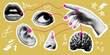 © The Thunks - pop art collage of human senses, lip eye ear nose brain and hand. Perfect for educational, artistic, and surreal concept-based visual design projects.