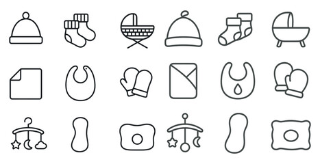 Fototapete - Set of baby items including a blanket, hat, and bib. The items are arranged in a grid, with each item separated by a small space