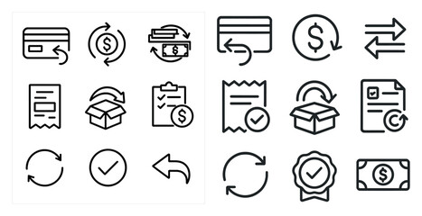 Fototapete - Set of icons for various financial transactions. The icons include a check, a credit card, a box, a receipt, and a dollar sign. The icons are all in black and white