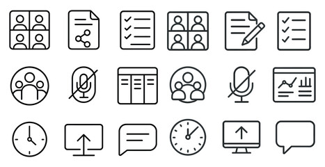 Fototapete - Set of icons for a computer screen. The icons include a clock, a microphone, a check mark, a person with a check mark, a person with a check mark and a person with a check mark