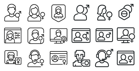 Poster - Set of icons depicting people and technology. The icons include a computer monitor, a camera, a microphone, and a person wearing headphones. The icons are arranged in a grid, with some overlapping