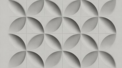 Fototapete - Curved gray ceramic tiles creating seamless botanical motif, showcasing contemporary architectural detail with sleek geometric pattern and refined surface texture