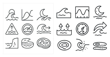 Leinwandbilder - Series of symbols and icons related to water, such as waves, clocks, and arrows. The symbols are arranged in a grid, with some overlapping each other