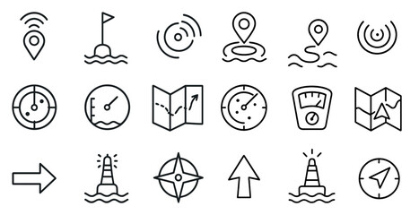 Poster - Set of icons for navigation and direction, including a compass, a map, and a scale