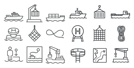 Leinwandbilder - Collection of various ship icons, including a crane, a boat, and a ship with a H on it