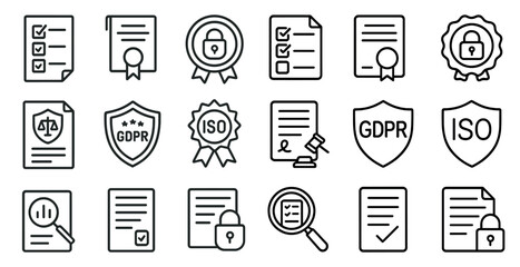 Poster - Set of icons for various legal documents, including a certificate of good standing, a certificate of compliance, and a certificate of good faith