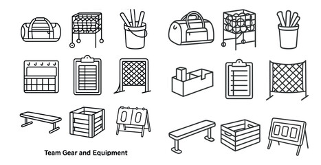 Leinwandbilder - Variety of sports equipment and gear, including a baseball bat, a baseball glove, a sports ball, and a sports ball bag. There are also several benches