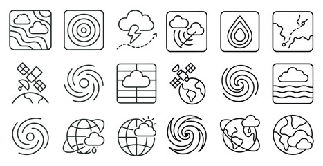 Poster - Set of weather icons including a tornado, hurricane, and storm. The icons are all in black and white