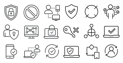 Poster - Series of icons that represent security and protection. The icons include a key, a lock, a shield, and a person