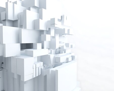 Abstract white cubes architectural modern composition