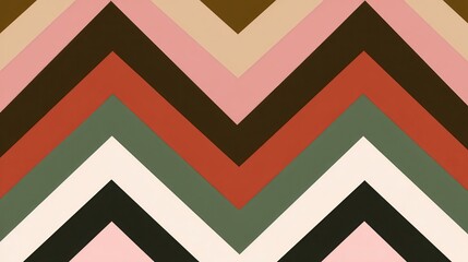 Fototapete - Chevron zigzag pattern displaying vibrant color spectrum with pink, brown, red, green, white stripes generating dynamic visual movement and rhythmic design