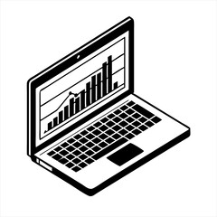 Poster - Isometric laptop with graph chart on screen silhouette vector illustration