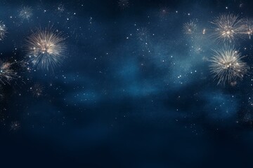 Poster - Colorful fireworks light up a dark blue night sky filled with stars, creating a celebratory mood