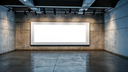Fototapete - Minimalist Art Gallery Space: Sleek and bright minimalist art gallery space features bare concrete walls and polished floor, setting the stage for creative expression in a quiet atmosphere.