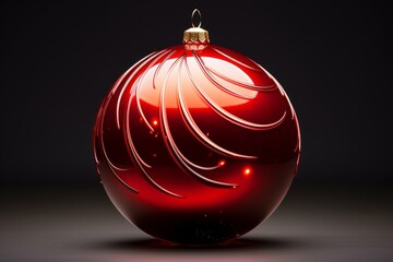 Poster - Red christmas ball ornament glowing on a dark background, perfect for holiday projects