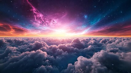 Wall Mural - epic landscape of a celestial sky ablaze with vibrant hues above a sea of fluffy clouds capturing th