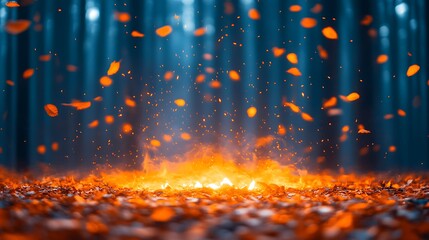 Wall Mural - A cozy campfire scene in a forest clearing, with soft glowing embers and warm tones
