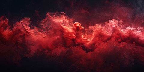 Fototapete - Abstract red smoke on dark backdrop, depicting the flow of crimson mist, conveys a theme of shadow and movement