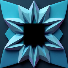 Poster - A geometric flower design in shades of blue with a black center creates a modern abstract pattern