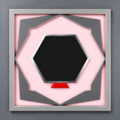 Poster - A layered geometric design featuring octagons, hexagons, and squares on a soft pink backdrop