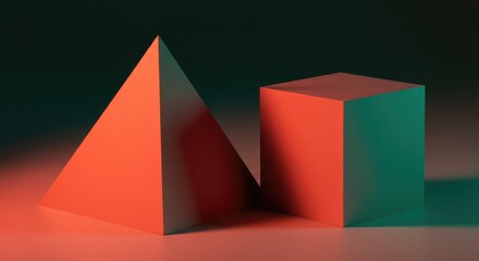Fototapete - Geometric shapes, vibrant colors, and stark lighting