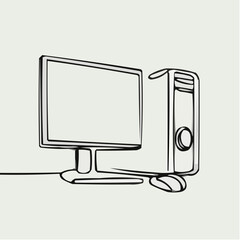 Poster - Computer monitor and CPU in minimalist line art style   