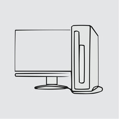 Poster - Computer monitor and tower in minimal line art style  