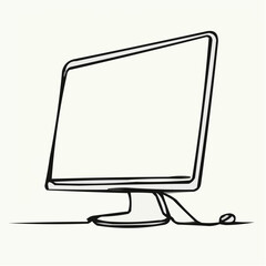 Poster - Computer monitor in simple line art style on neutral background  