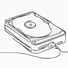 Poster - Line art of external hard drive with connected cable in minimal style  