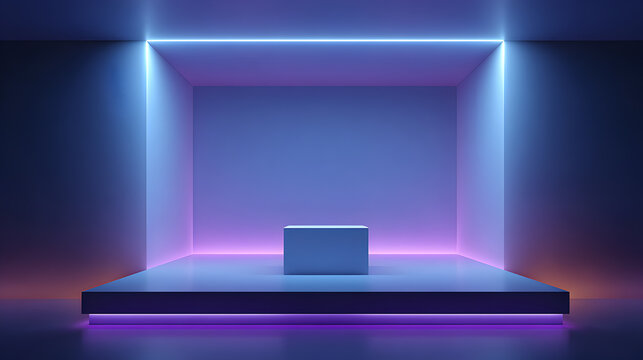A 3D render of a modern laptop with a blank screen on a table in an empty office, perfect for showcasing technology and design concepts