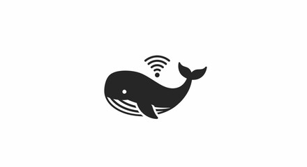 Poster - Illustration of a black whale with wifi symbol above on white background